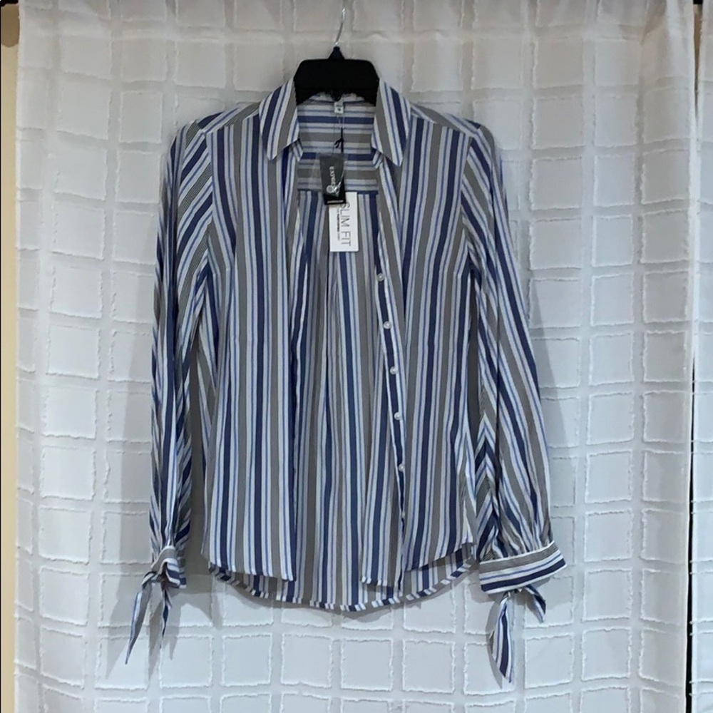 NWT - Express Blue and White Button Down Slim Fit